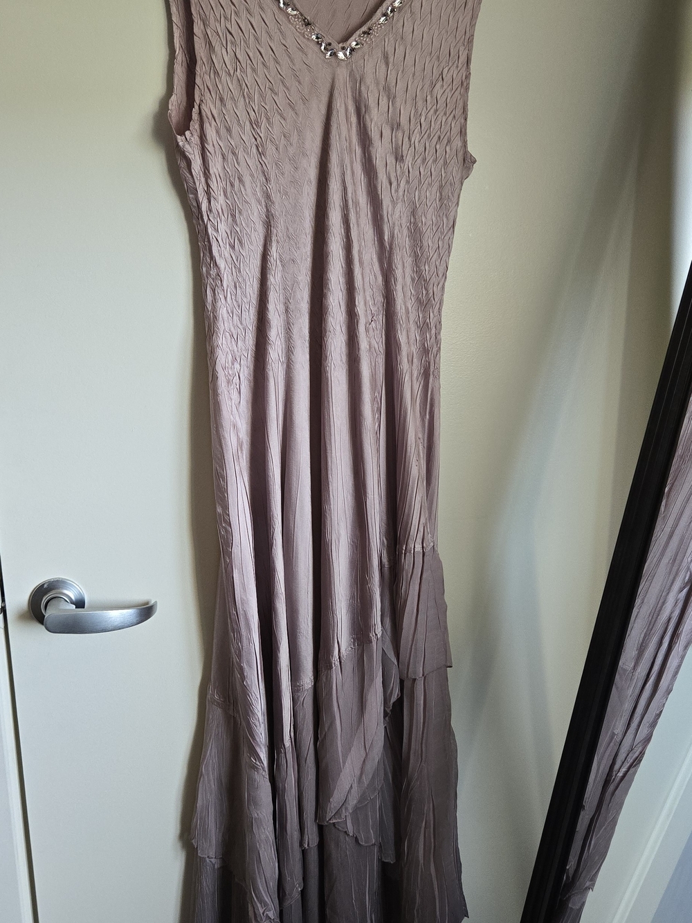 Komarov Dusty Mauve Sleeveless Maxi Dress with Beaded V-Neck